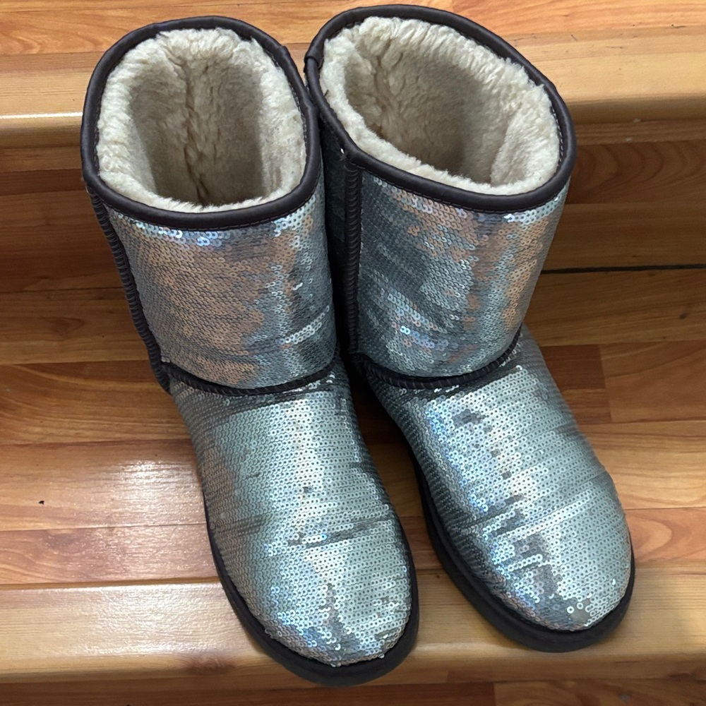 Ugg Silver Sequin Shearling Winter Boots - image 1